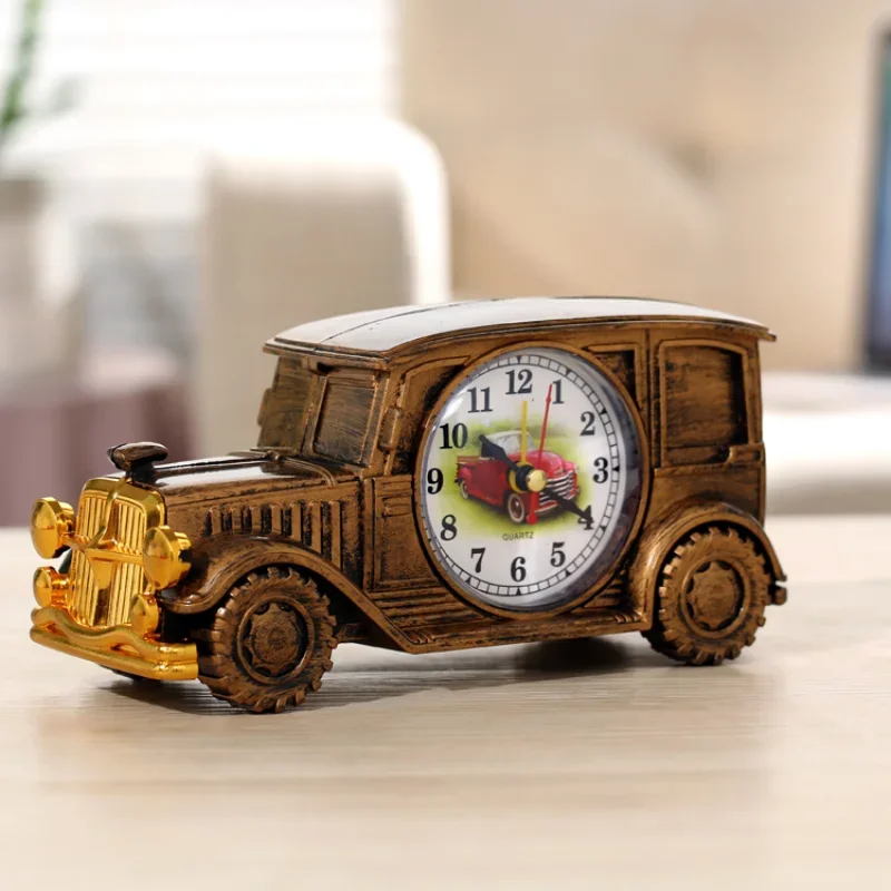 Retro Nostalgic Car Alarm Clock Antique Engine Design Table Desk Decor Office Decoration Bell Student Kids Christmas New Year