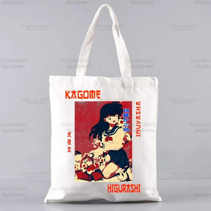 Feudal Demon Inuyasha Anime Shopping Bag Print Original White Unisex Sesshoumaru Kagome Higurashi Fashion Travel Canvas Bags