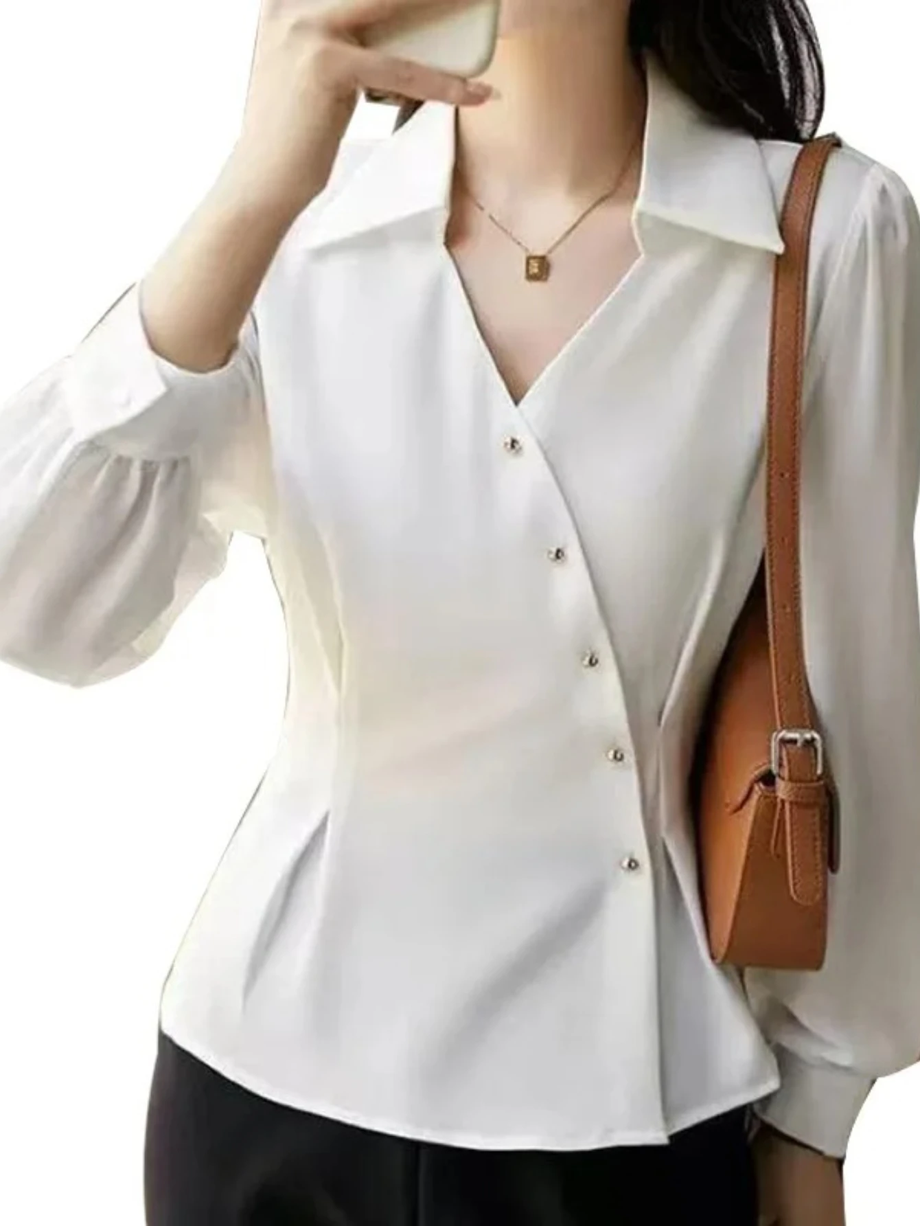 

Elegant Long Sleeve Satin Women's Shirt Pure Color Open Cardigan Style Cross-Border Fashion Autumn Smart Commute Style