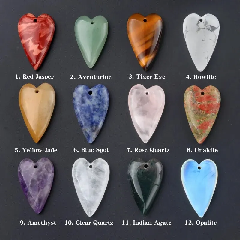 40x25mm Big Heart Shape Pendant Natural Stone Crystal Agate Quartz Charms for Jewelry Making DIY Necklace Earrings Accessories