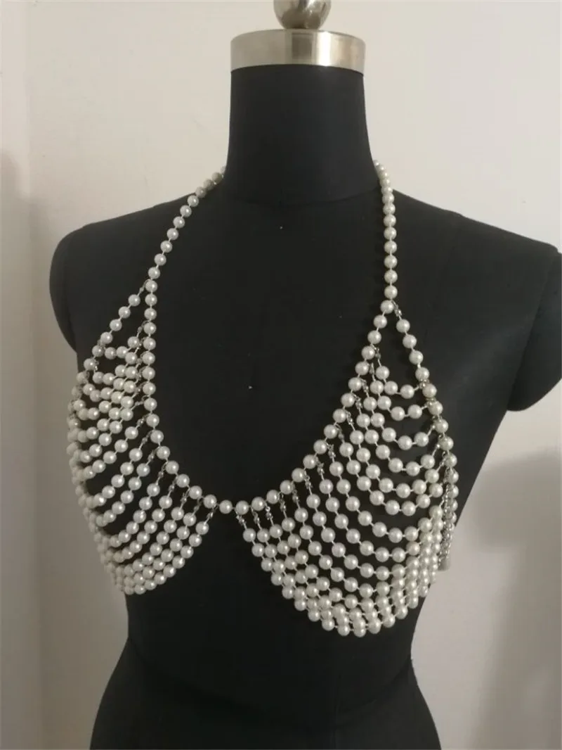 2025 New Handmade Pearl Splicing Sexy Bikini Top, Bustier Outer Skirt Suit Beach Party