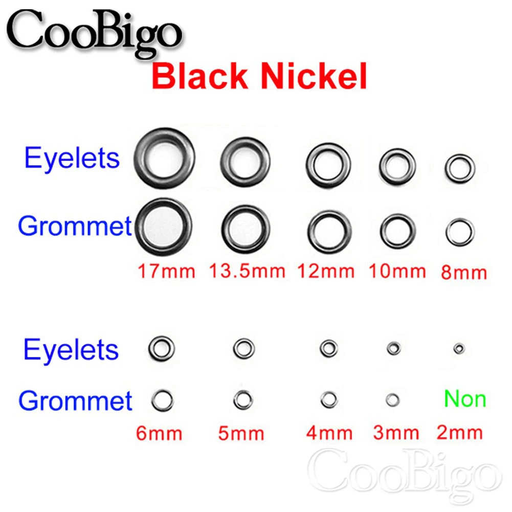 100 Sets Metal Eyelet Grommet Ring Kit for Garment Canvas Sewing Accessories Black 2mm 3mm 4mm 5mm 6mm 8mm 10mm 12mm 14mm 17mm