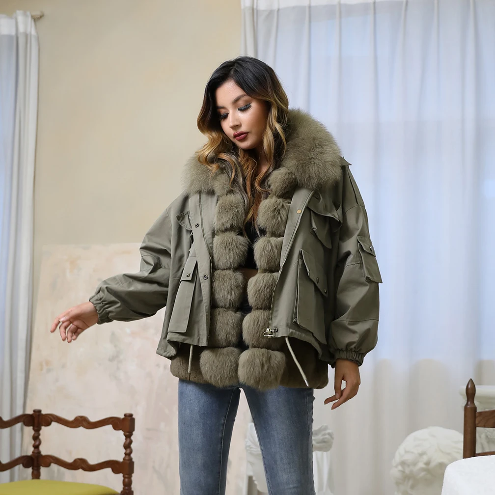 Janefur New Fox Fur Parka Medium Long Windproof Coat Winter Women Clothing Female Real Fur Lining Thick Jacket