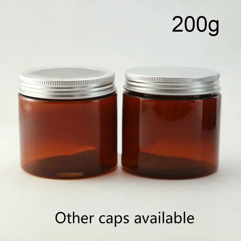 200g Brown Jar Empty Plastic Tin 200ml Cosmetic Cream Body Skincare Lotion Bottle Tea Candy Snacks Refillable Container