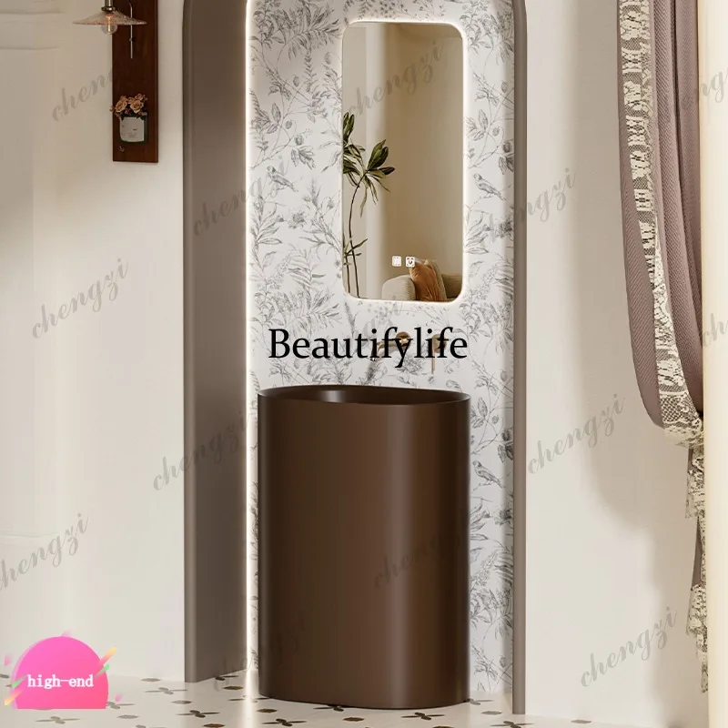 R134 Brown retro hand washing column basin villa no faucet hole wash basin hotel floor-to-ceiling wash basin
