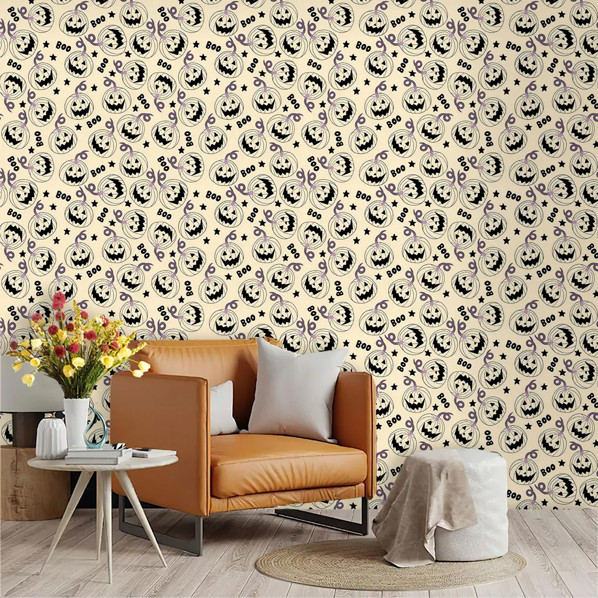 PVC self-adhesive black pumpkin star Boo pattern cyclic wallpaper for wall decoration and concealing flaws