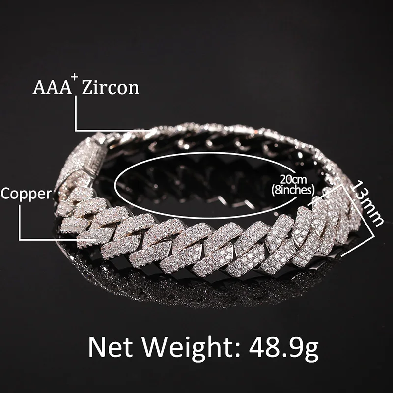 Hip Hop AAA+ Cubic ZIrconia Bling Iced Out Open Lock Seamless Cuban Miami Link Chain Bracelet for Men Rapper  Jewelry Gifts