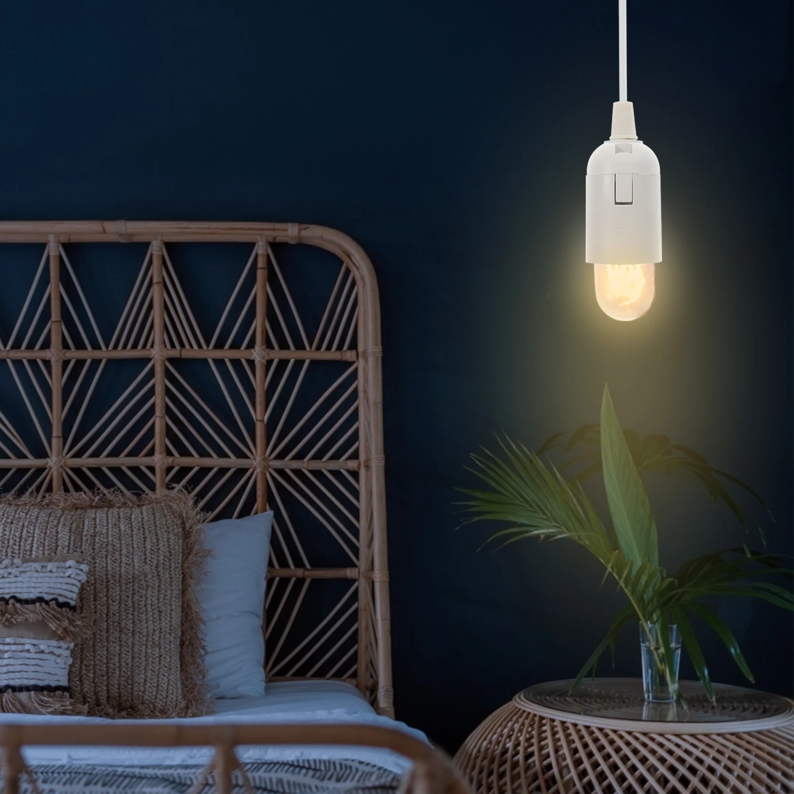 

E27 Socket Pendant Lamp Holder Wire Cord Plastic Light Switch Heat Resistant Durable Two Prong Flat Plug Pendant