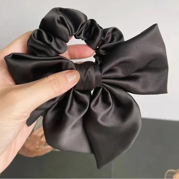 Elegant Bow Ribbon Hair Band Women Hair Tie Girls Solid Satin Bowknot Scrunchies Ponytail Large Rubber Bands Hair Accessories