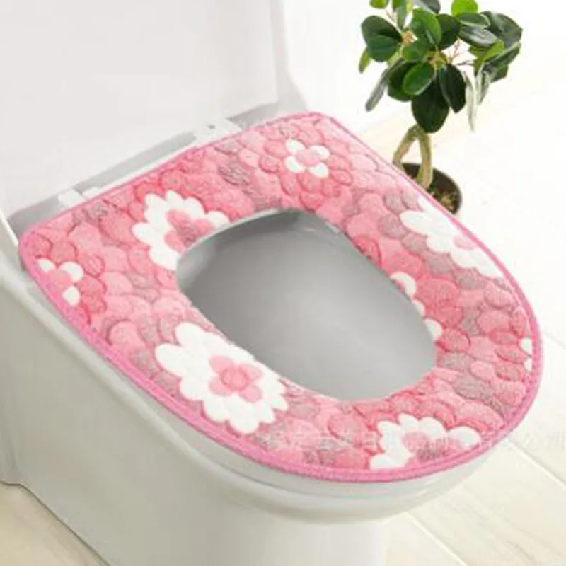 Warm Winter Toilet Seat Cover Closestool Mat Washable Bathroom Accessories Coral Fleece Soft Toilet Pad Universal Toilet Cushion