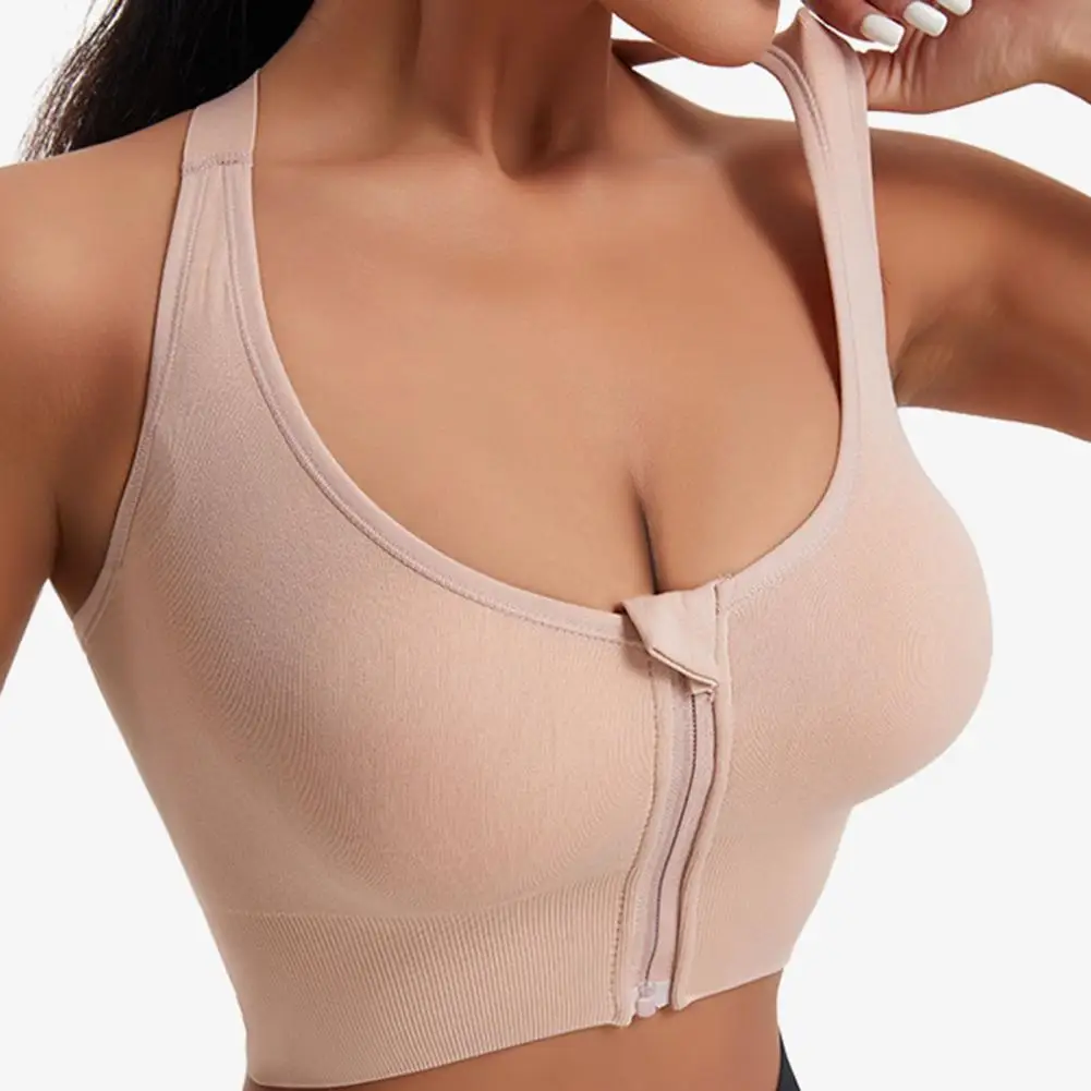 Gathering Sports Bra High Impact Front Zipper Sports Bra with Wireless Padded Support Strappy Back Design for Women Yoga