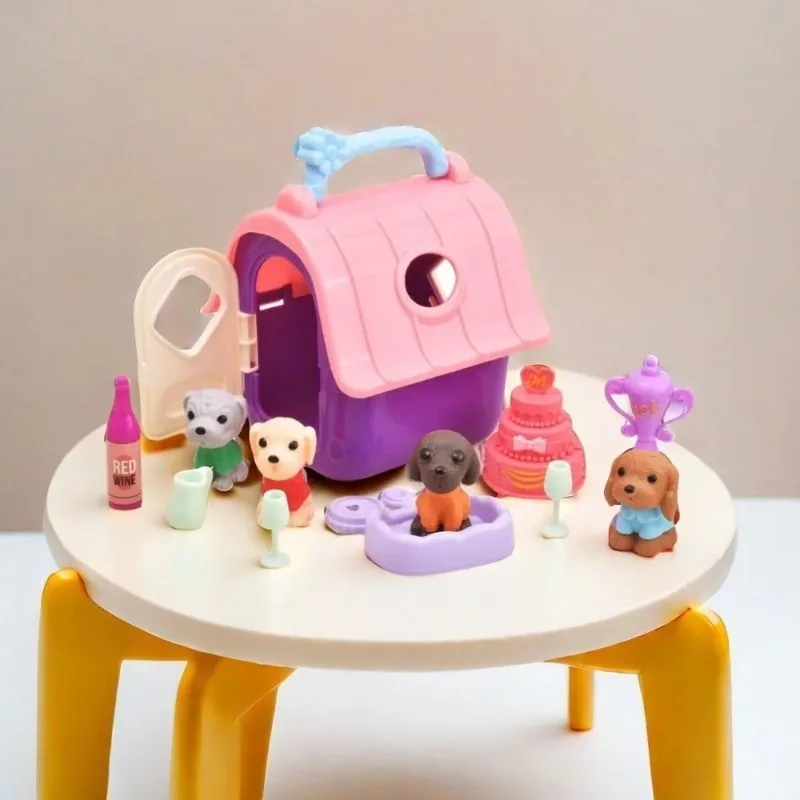 طفل الحيوانات الأليفة مجموعات الالعاب محاكاة صغيرة كلب قفص مجموعة المشهد لعبة الطفل مسرح لعبة التفاعل بين الوالدين والطفل التعليم المبكر لغز