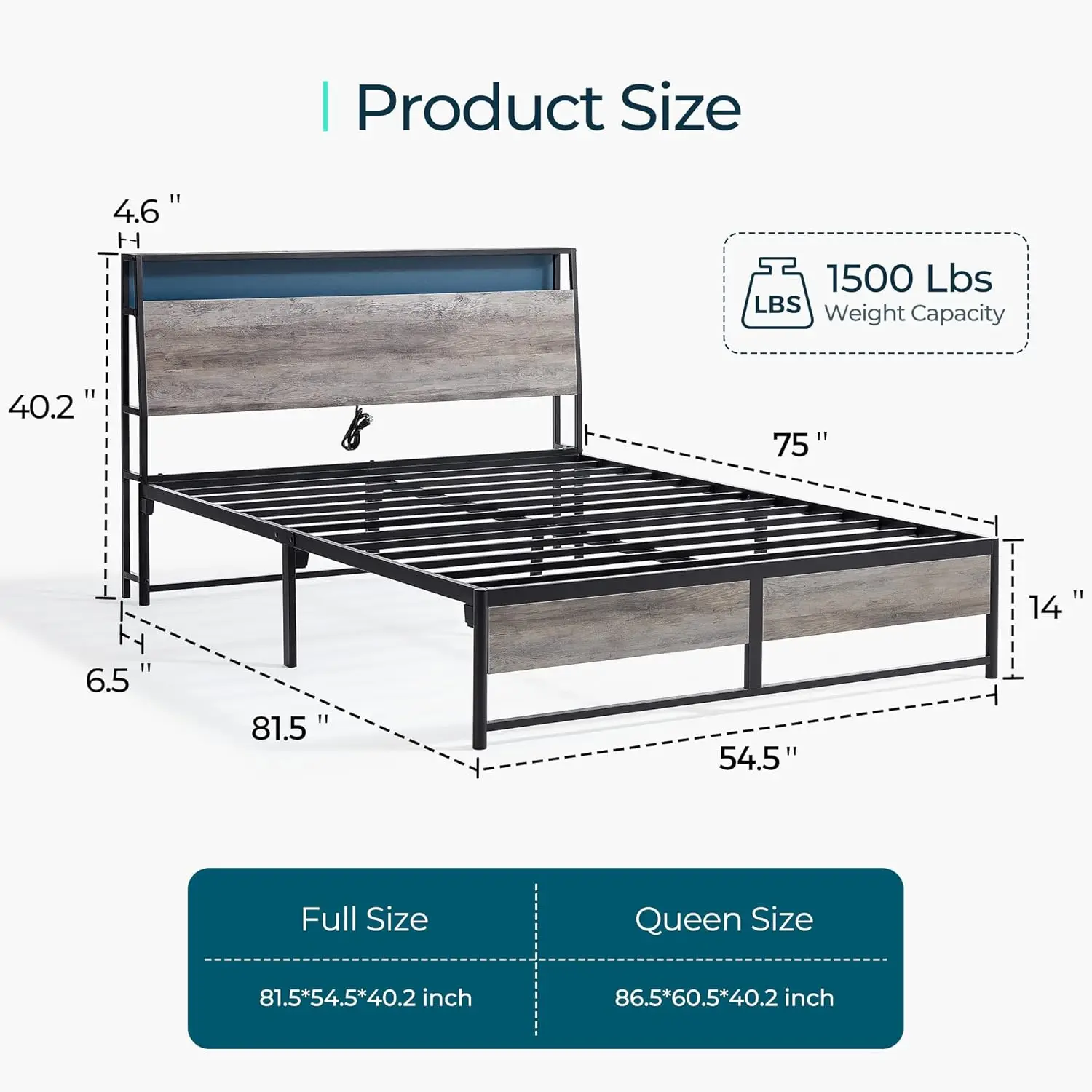 Queen Bed Frame with Ergonomic Headboard, Platform Metal Bed Frame with RGB Lights, Outlets & Charger, 45 Minutes Fast Assemb