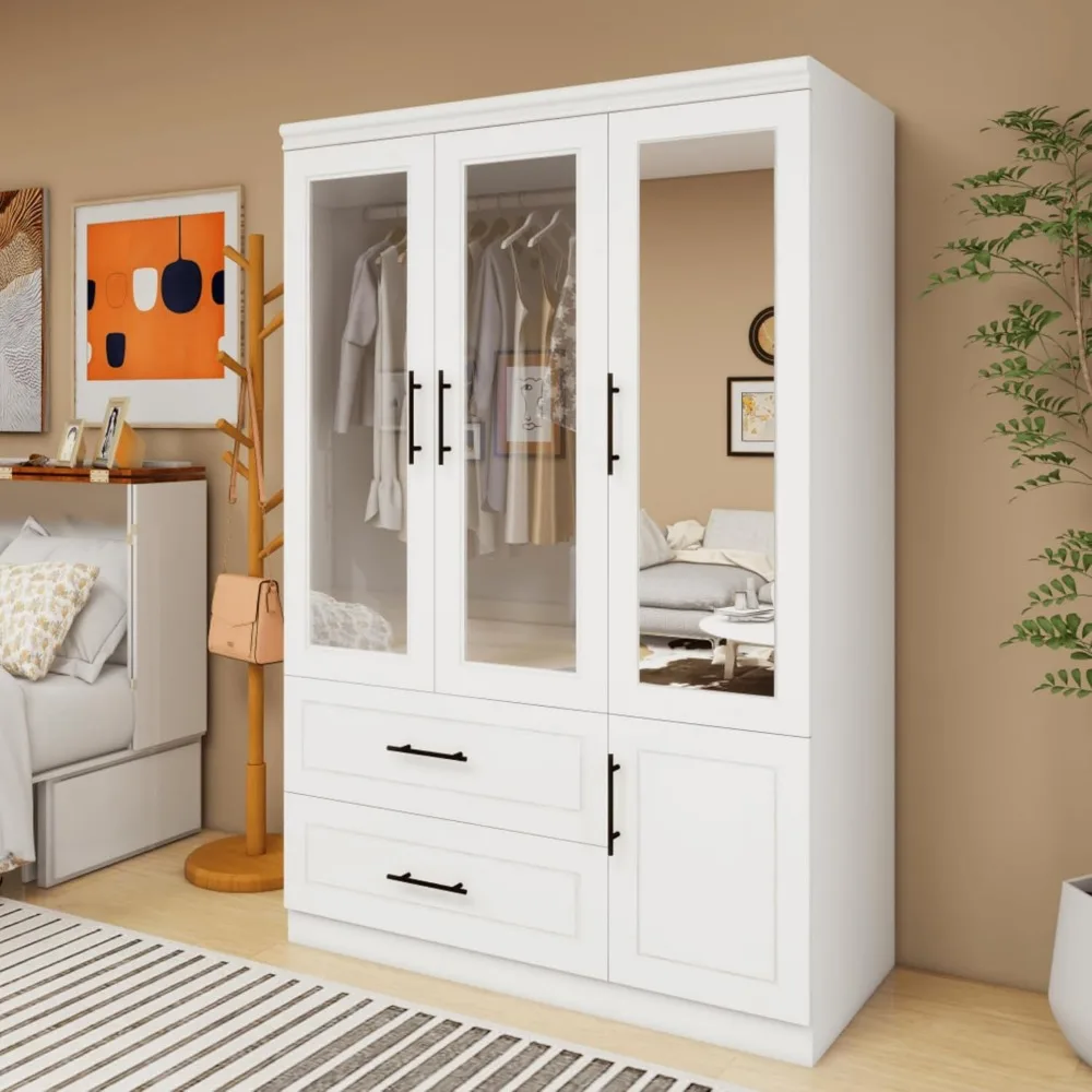 

Armoire Wardrobe Closet: Stylish Bedroom Armoires with Mirrors, Cabinet with Drawers & Hanging Rod, Quality Wood Closets