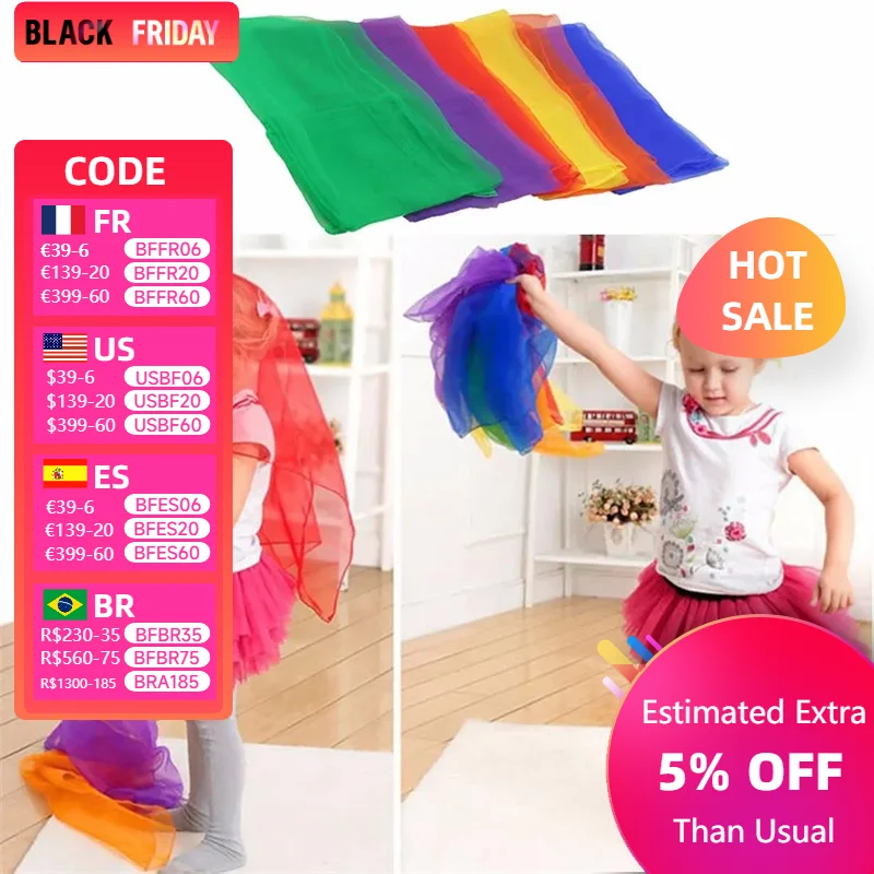 6Pcs Colorful Children Gymnastics Square Scarf Outdoor Game Toy Sports Dance Interactive Scarves Handkerchief Gym Towel Gauze