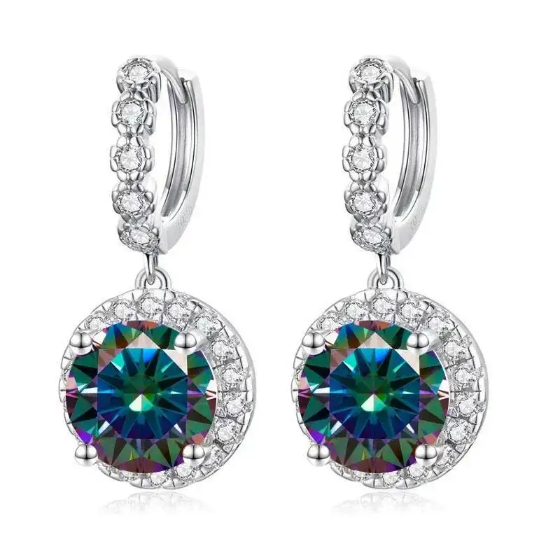 JoiasHome Super funkelnde mehrfarbige Moissanit-Tropfen-Creolen aus S925-Silber für Damen, edler Schmuck, Geschenk für Dating-Partys – Detail 8
