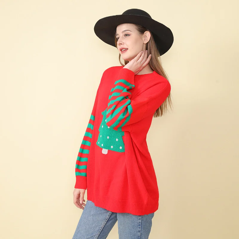 Christmas Tree Pattern Knitted Top Women\'s Autumn And Winter Pullover Round Neck Loose Xmas Sweater For Women 2025 Noel Clothes