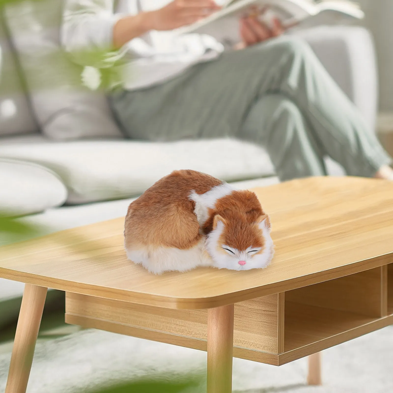 

Yellow Synthetic Sleeping Cat Simulation Realistic Pet Soft Decorative Statue Home Office Shelf Cozy Ornament Pillow