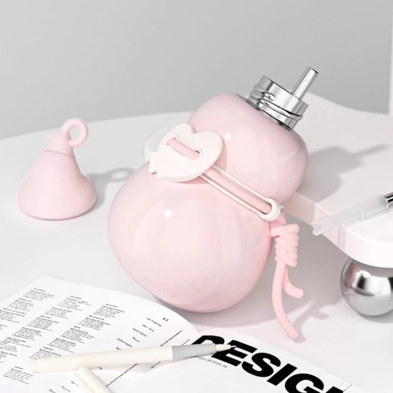 

Маленький и милый термос-бутылка в форме тыквы, стильный домашний стакан для воды с трубочкой, креативный новый портативный уличный чайник из нержавеющей стали