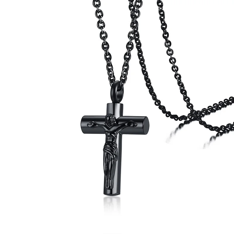 Vnox Men\'s Jesus Cross Cremation Urn Necklaces for Women Stainless Steel Ashes Funeral Casket Pendant Keepsake Gift Jewelry