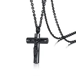 Vnox Men's Jesus Cross Cremation Urn Necklaces for Women Stainless Steel Ashes Funeral Casket Pendant Keepsake Gift Jewelry