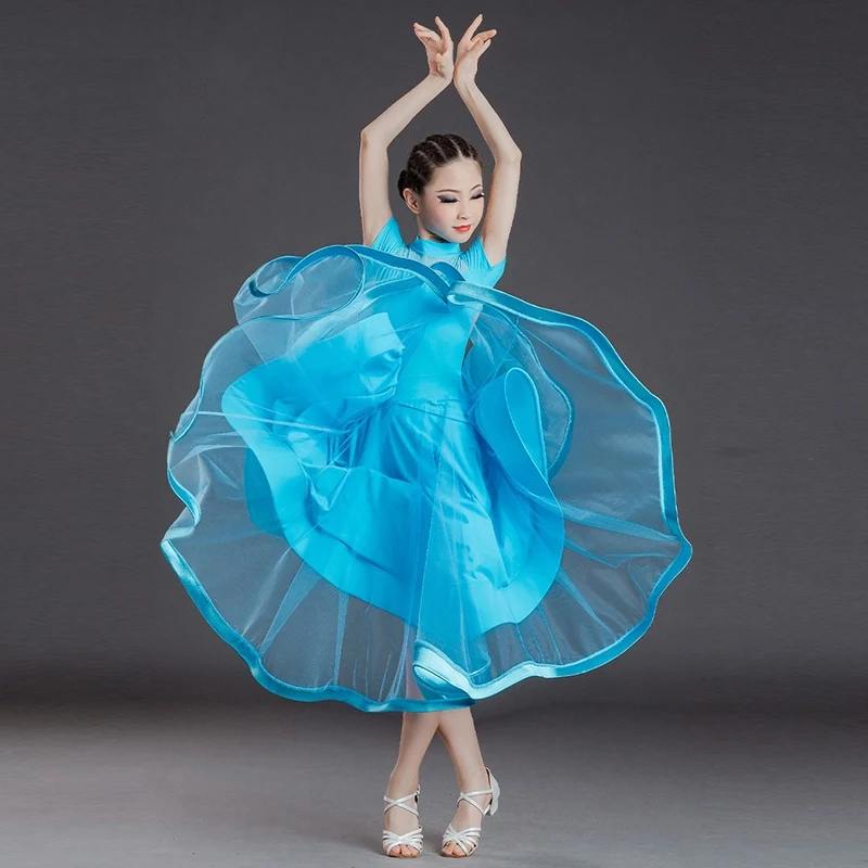 

3-цветный костюм для соревнований по бальным танцам вальса, современные танцевальные платья для девочек, детские танцевальные костюмы с разрезом XS9178