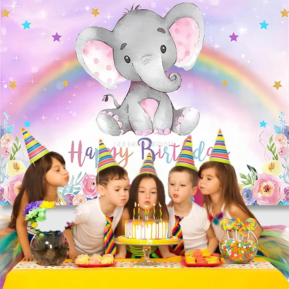 Фон для фотосъемки с рисунком слона и цветка, детский день рождения, вечеринка, детский душ, фон для фотостудии новорожденных XZ-01
