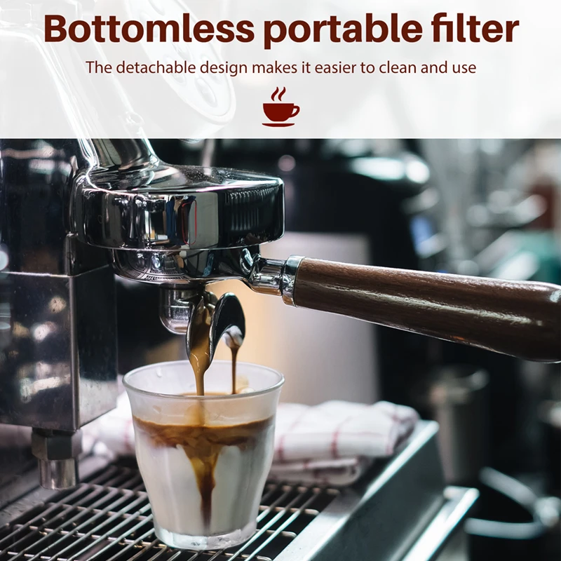 Bottomless Portafilter 54Mm With Hollow-Carved For Breville Barista Series/Bambino Plus/Infuser Walnut Handle