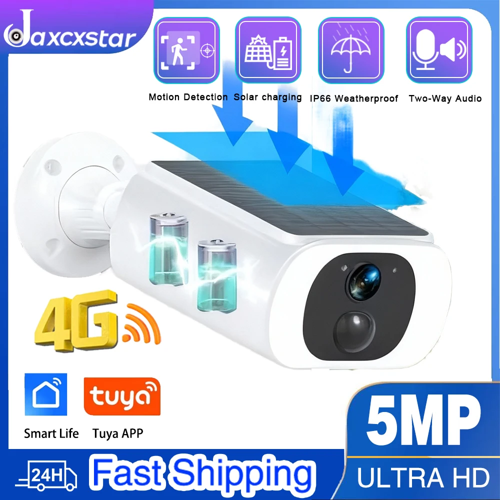 

Jaxcxstar 5MP Solar Camera Outdoor Surveillance Integrated Battery Wifi Camera Humanoid Detection Flash Alarm Tuya APP