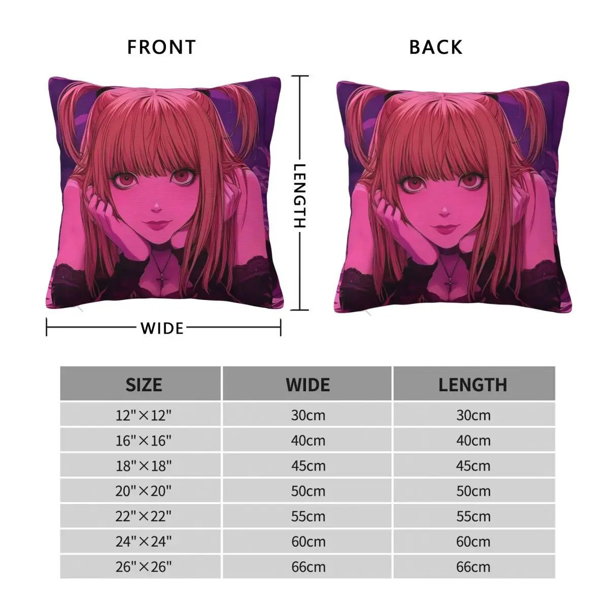 Anime Death Note Misa Amane Square Pillowcase Cushion Cover Pillow Case Throw Pillow Cover for Home Bedroom Car