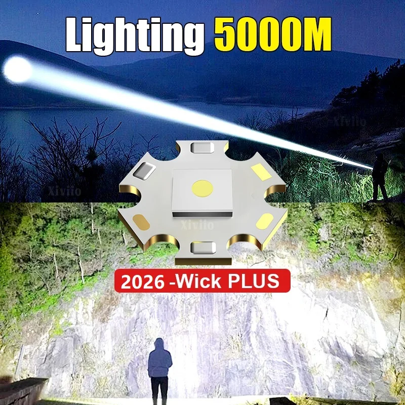 98000000LM Super Powerful Flashlights 2000W LED Ultra-Powerful Rechargeable Flashlight Long Range 5km Tactical Torch for Outdoor