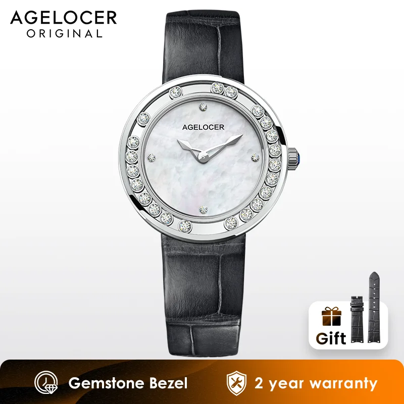 AGELOCER Original Baikal Watch Natural Fritillary Dial Women\'s Quartz Luxury Diamond Watch Birthday Gift for Women