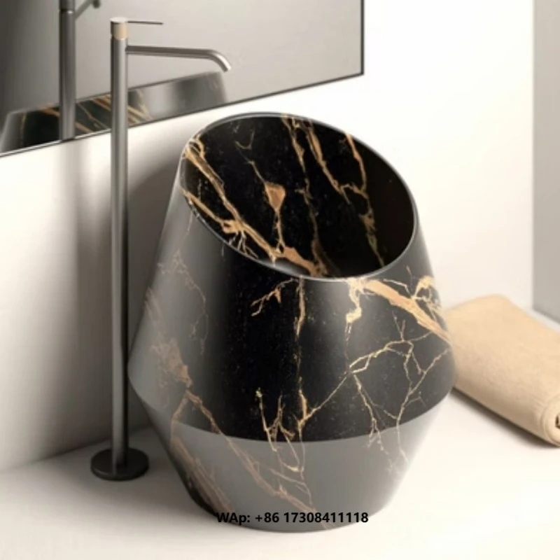 Elegant Portoro Black Marble Countertop Washbasin Golden Veins Bathroom Sink for Luxury Home Hotel