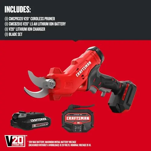 V20 Cordless Electric Pruner, Pruning Shears for Gardening, 2 Ah and Charger Included, Electric Pruning Shears, Tree Pruner