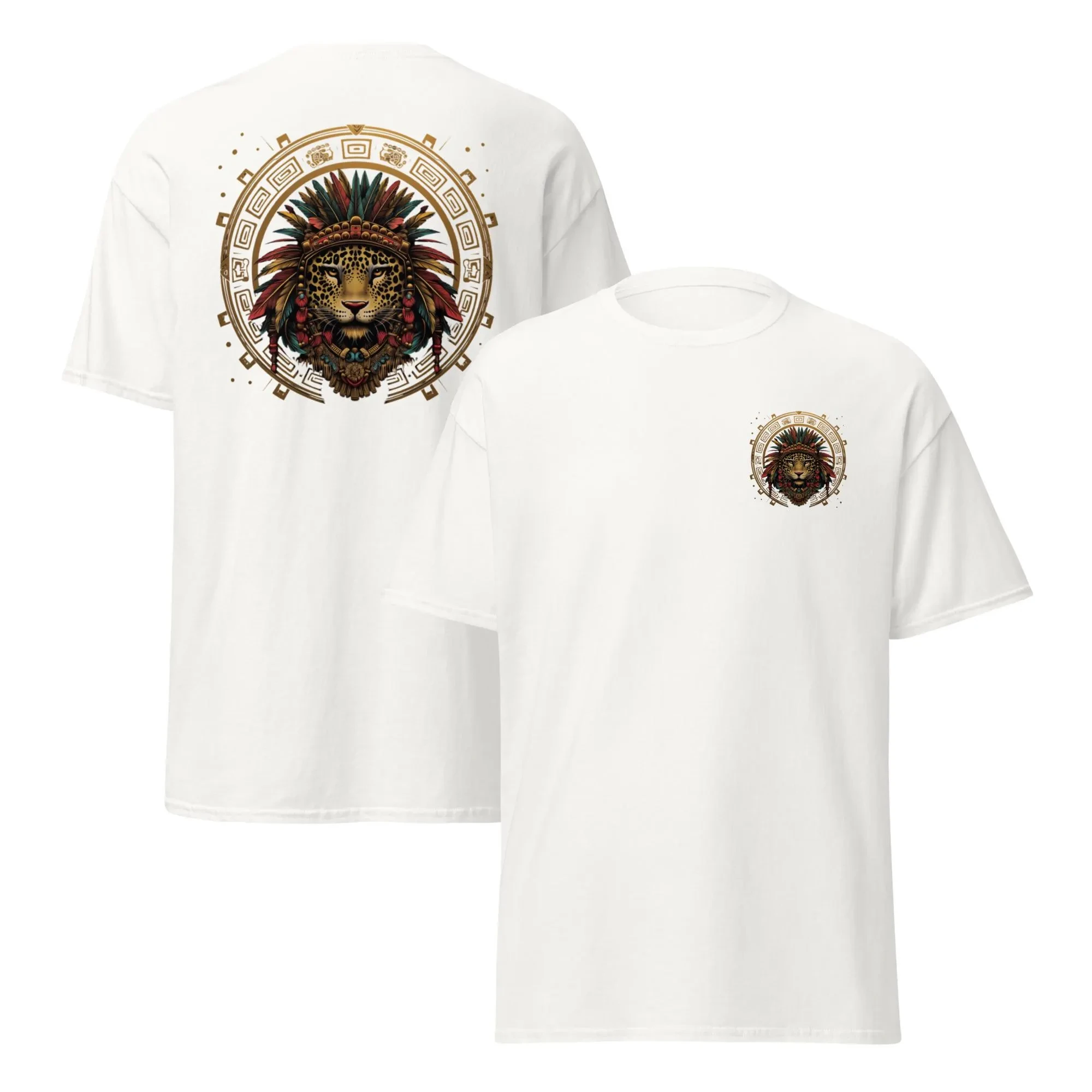 أزتيك جاكوار المحارب تي شيرت القبلية جاكوار غطاء الرأس تصميم القديمة ازتيك الحيوان الجرافيك المحملة جريئة المحارب الروح قميص #2