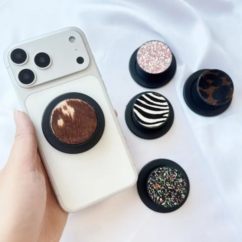 

Black Glitter Sticker Skin Leopard Print Zebra Print Mobile Phone Magnetic Bracket Phone Back Sticker Ring Bracket