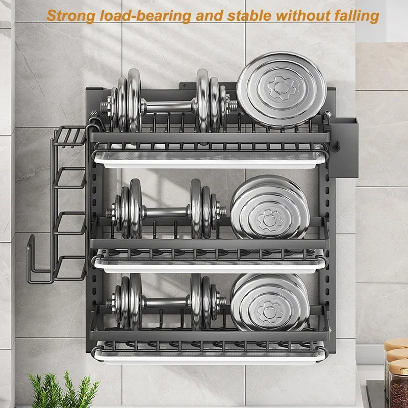 Kitchen Dish Rack Wall Mounted Multifunctional Storage Rack No-hole Cupboard with Chopsticks Knives Plates Draining Storage