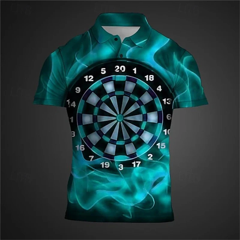 Darts Men\'s Subcultural 3D Print Polo Shirt Party Street Vacation Casual Short Sleeve Turndown Polo Shirts Clothing Button Tops