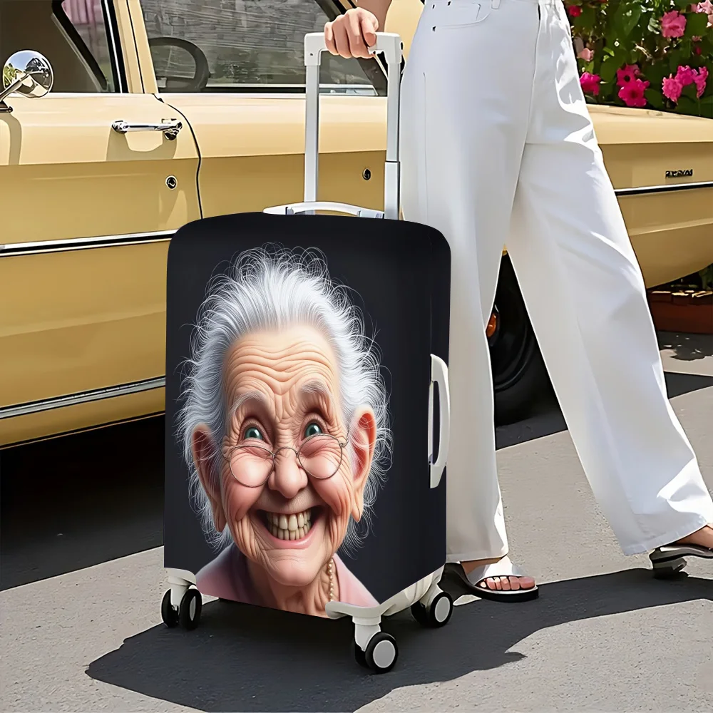 1pc of interesting old woman portrait print luggage cover. Fits suitcases from 18 to 32 inches; effectively protects your luggag