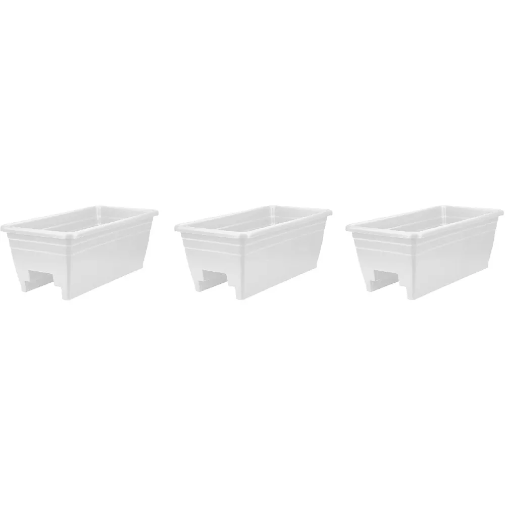 

The HC Companies 24 Inch Wide Heavy Duty Plastic Deck Rail Mounted Garden Flower Planter Boxes with Removable Drainage Plugs, Wh
