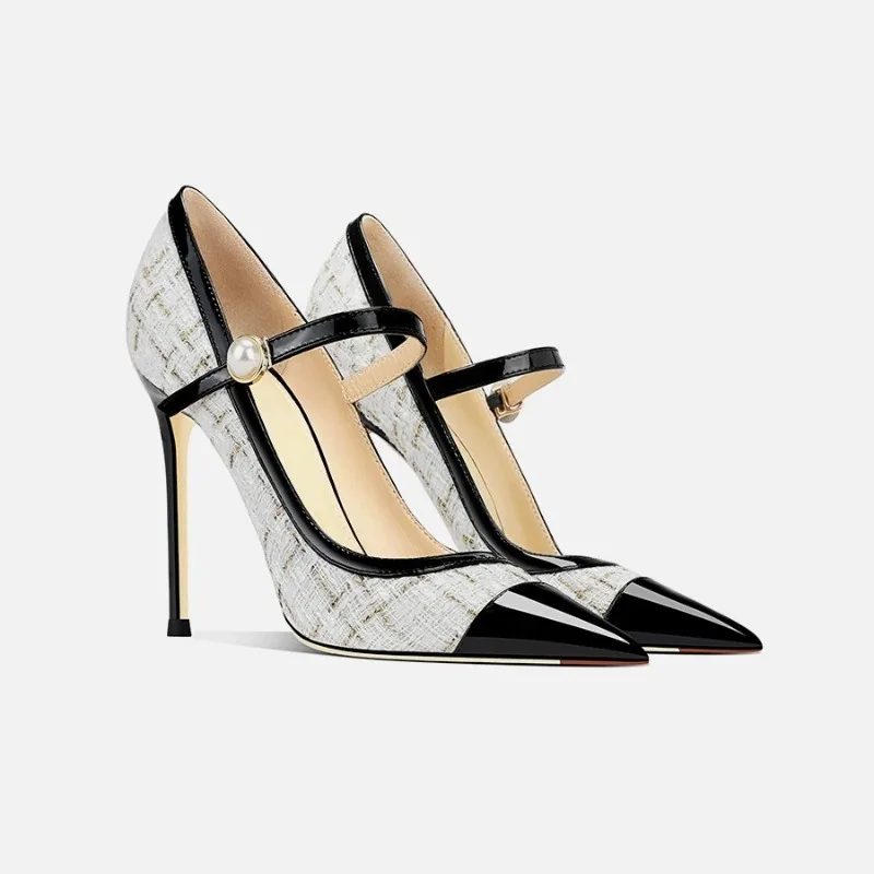 New temperament pointed pointed thin heel white high heels women's versatile color blocked light mouth single shoes
