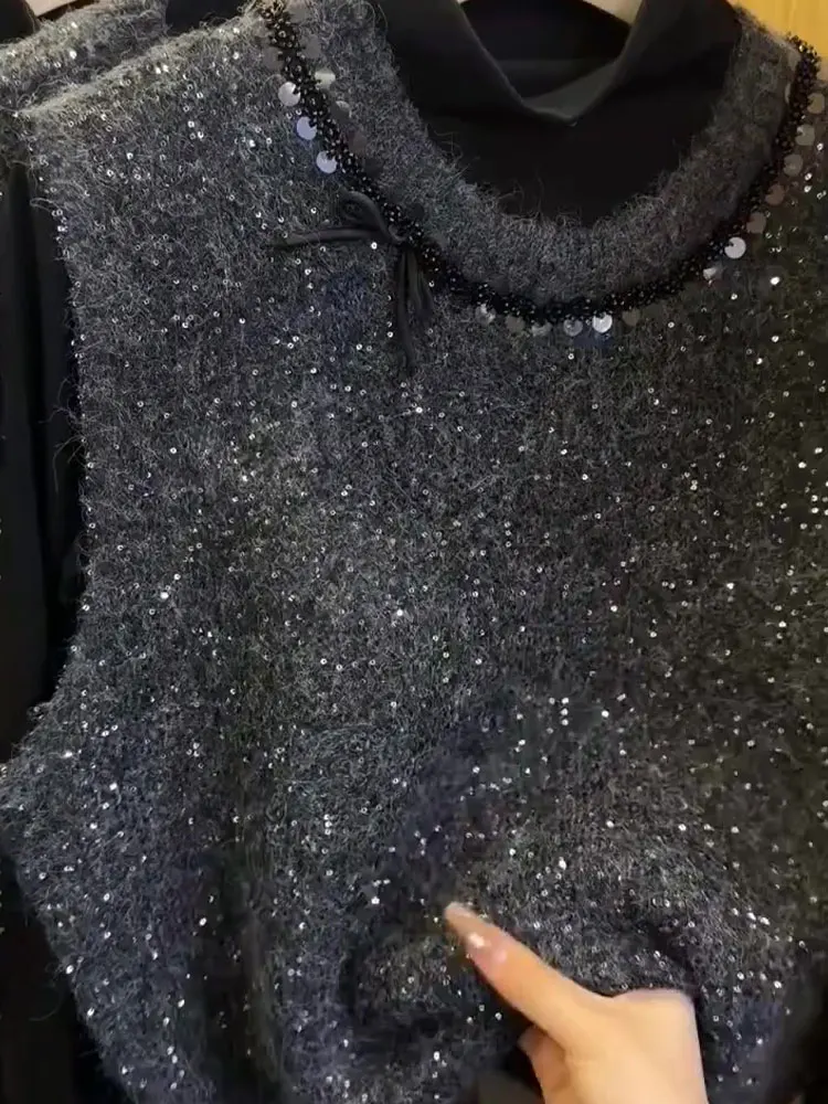 

Camere Sweater Color Initial Autumn Design Sequin Knitted Slim Fit Svel Vest Top Casual Simple Women's Vest