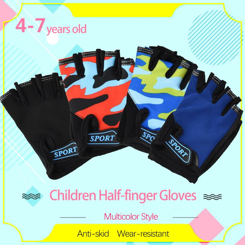 Children Half Finger Gloves Cycling Kids Roller Skating Summer Girls Boys Sun Protection Non-Slip Sports Gloves 4 To 7 Years Old