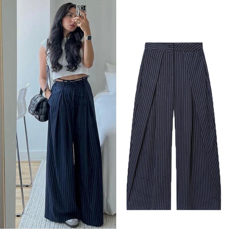 Pantalon Baggy femme pantalon rayé pantalon à jambes larges dames mode décontracté y2k pantalon 2025