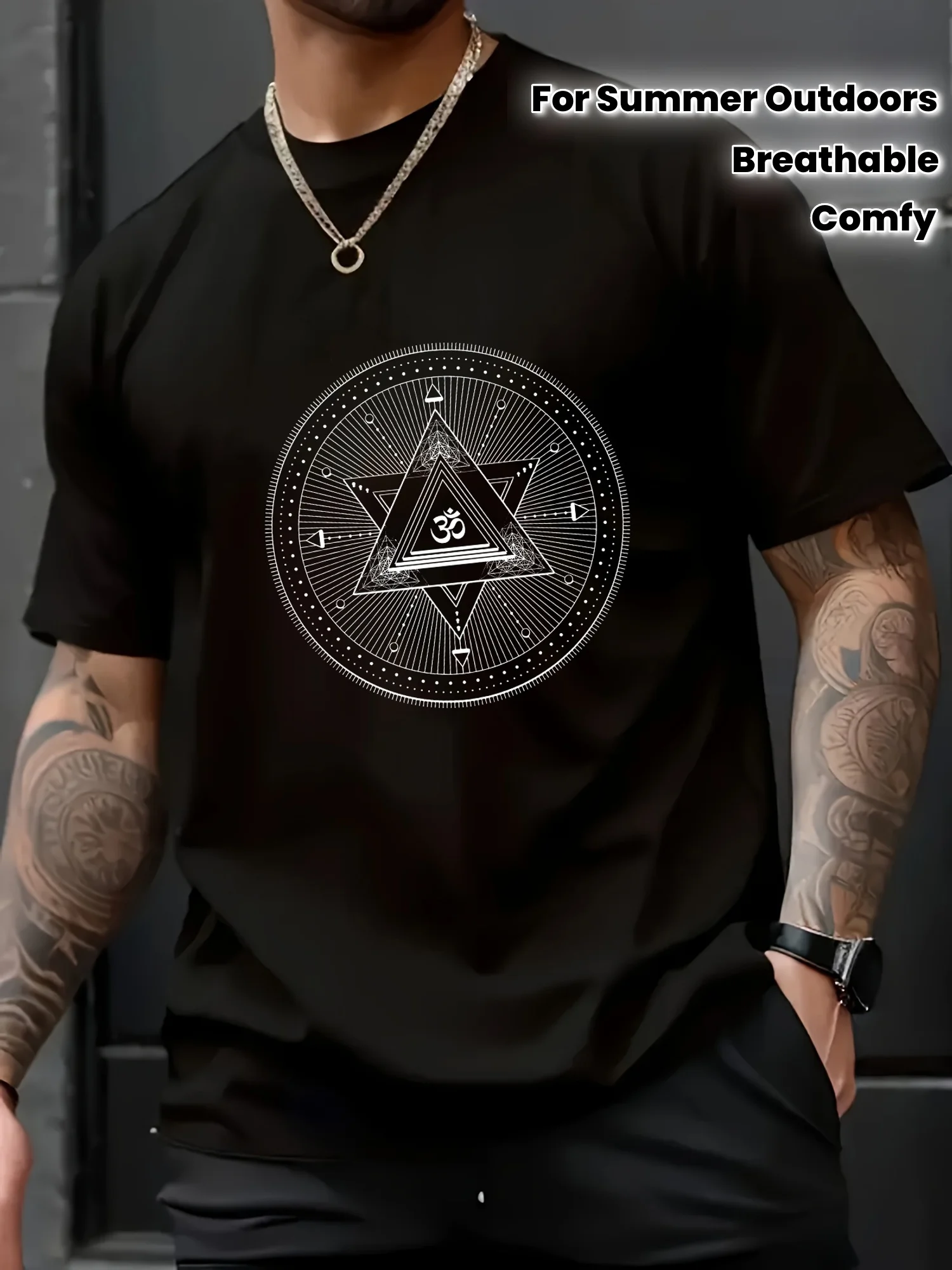 

Geometric Pattern Print T-shirt, Men's Breathable Comfy Short Sleeve Tee, Men's Clothing For Summer Outdoors