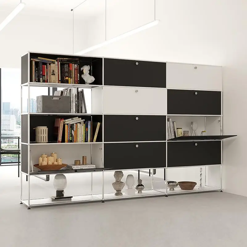 simple Milk white stainless steel storage bookcase TV cabinet