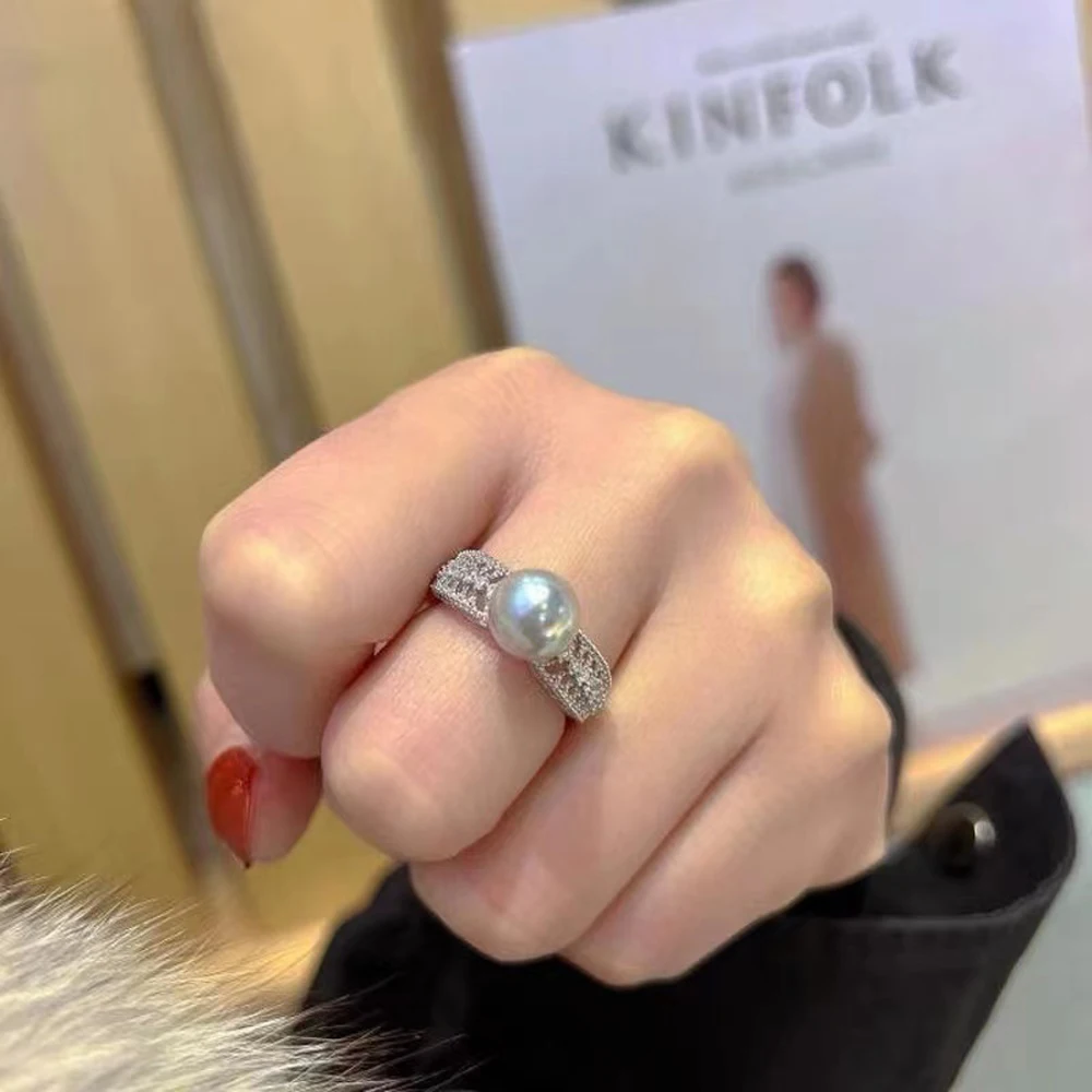 

3pcs DIY Pearl Accessories 925 Silver, Pearl Ring Empty Holder, Fashionable Gold Silver Ring Holder, with 8-11mm Round