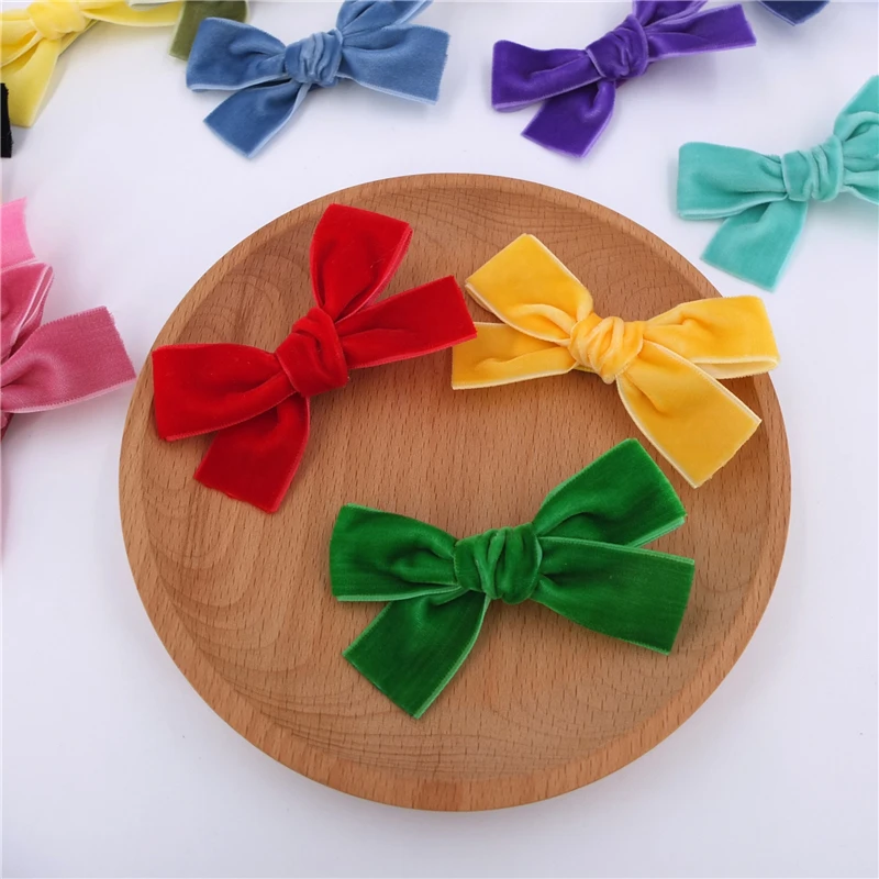 2 PCS Velvet Ribbon Bow Hair Clips for Baby Girls Toddlers Little Kids Hair Bow Lined Alligator Clips Hairgrips Accessories