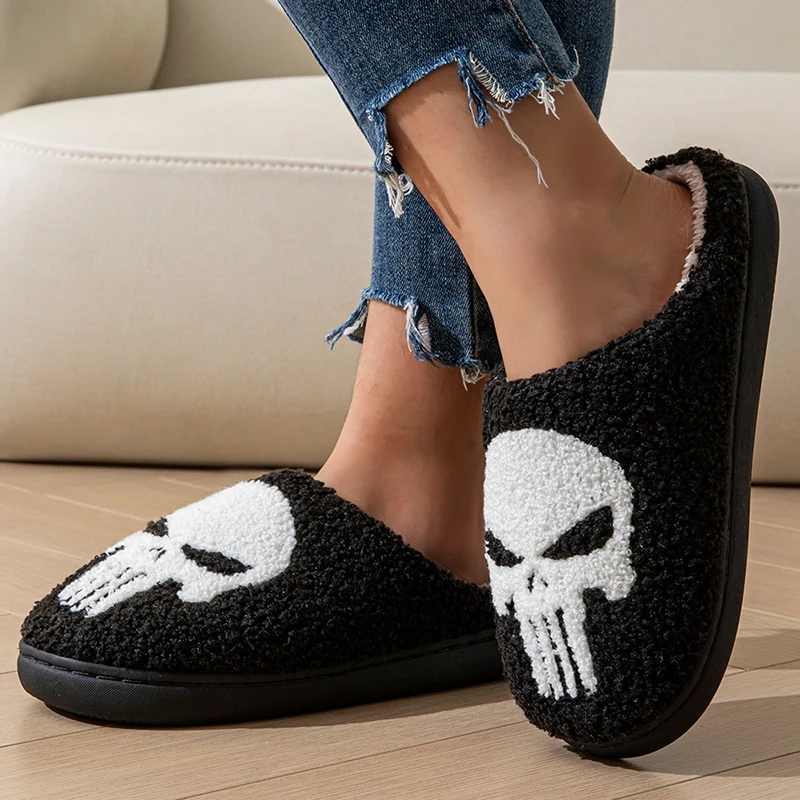 Halloween Skull Pattern Cotton Slippers Women Comfortable Indoor Non Slip Home Slippers Woman Keep Warm Soft Platform Slides 45