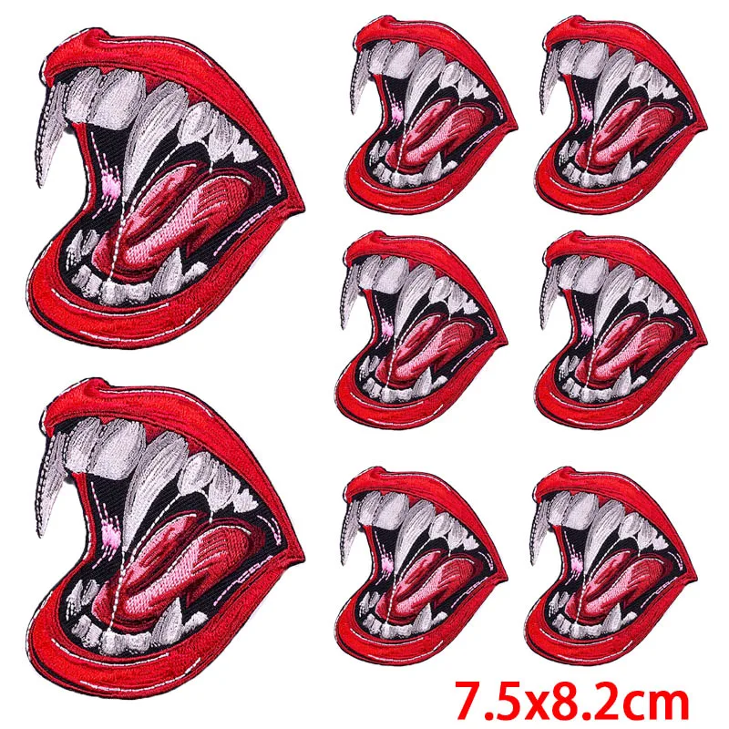 Pulaqi 10 PCS Wholesale Hippie Mouths Patch Iron On Patches On Clothes Skull Embroidered Patches For Clothing Stickers Badges